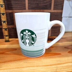 Starbucks NWOT Siren Logo Ombree Green Stripes Coffee Tea Ceramic Mug